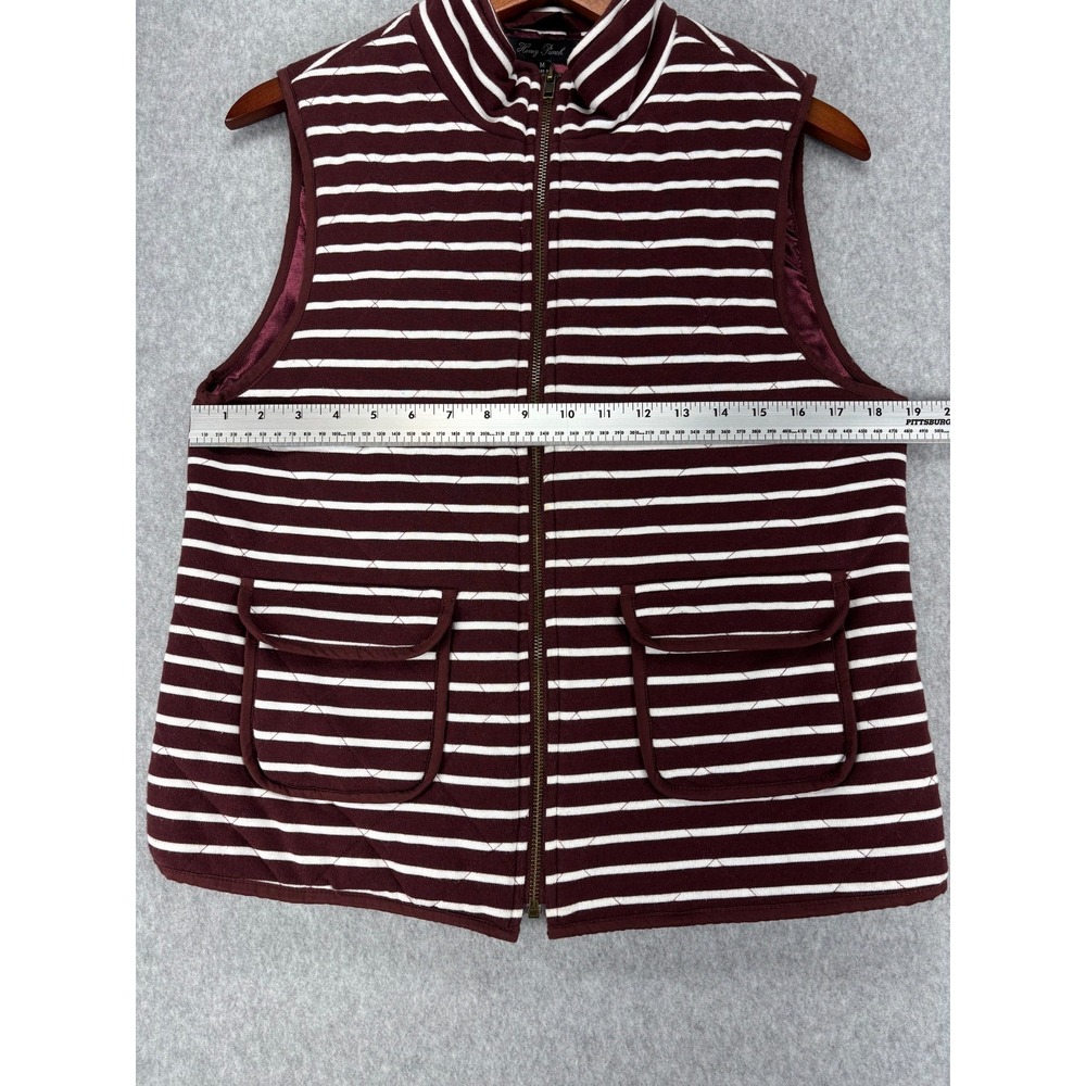 Honey Punch Quilted Stripe Vest Womens M Burgundy Cream Zip Up Puffer Lined - Picture 8 of 8